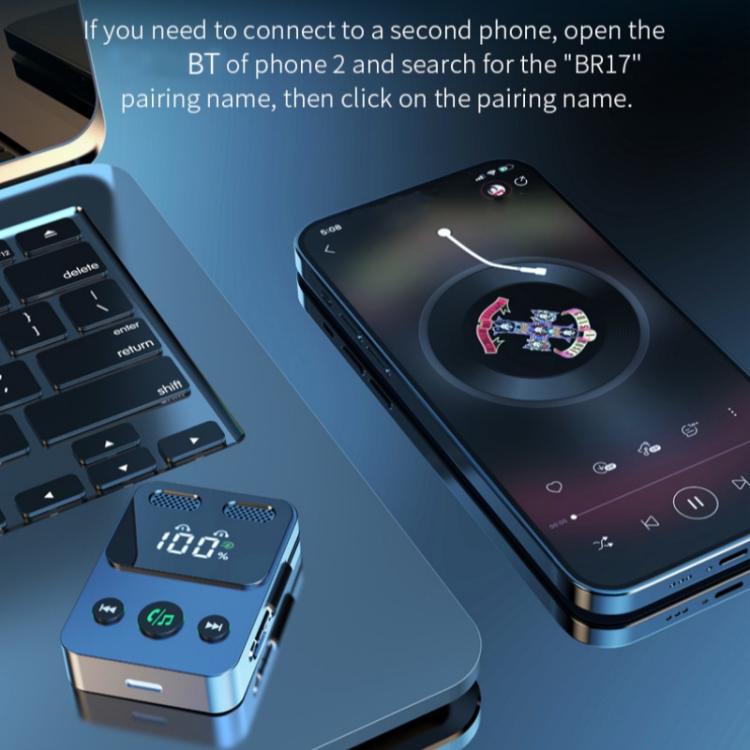 BR17 Bass Boost 2 In 1 Digital Display Bluetooth-Compatible Receiver Transmitter Audio Adapter, BR17 BR17 Bass Boost 2 In 1 Digital Display Bluetooth-Compatible Receiver Transmitter Audio Adapter, BR17